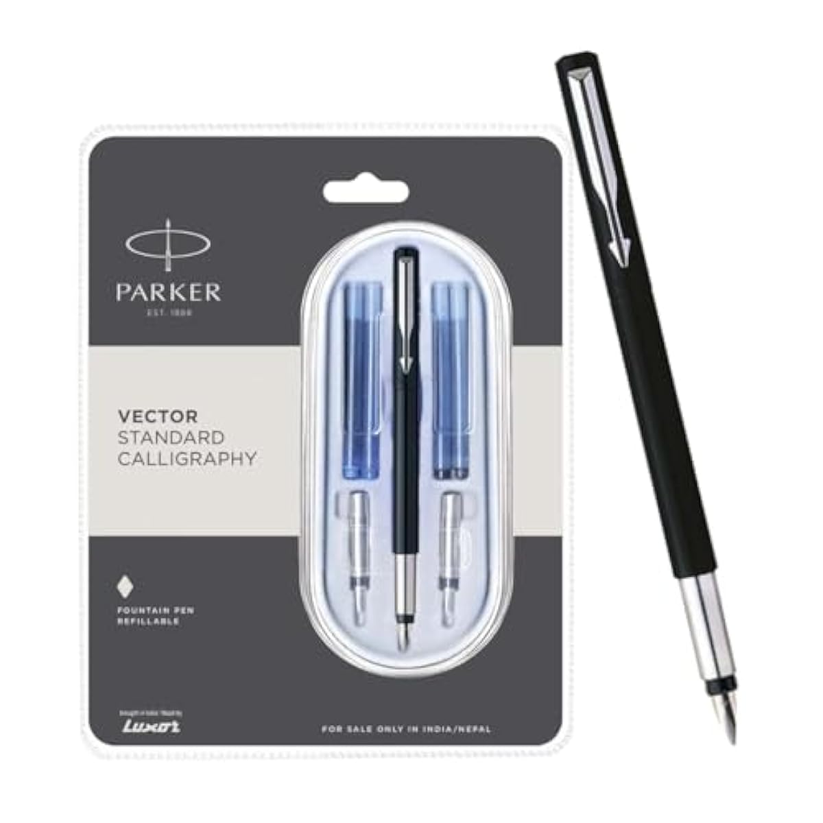 Parker Vector Standard Chrome Trim Calligraphy Fountain Pen| Black