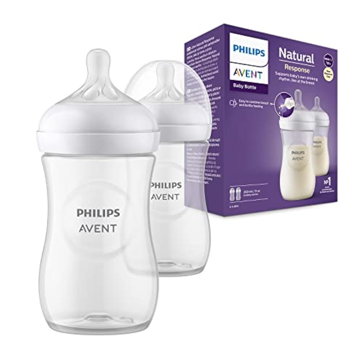 Philips Avent Natural Response 3.0 Baby Bottle 260ml (Pack of 2) SCY903 ...