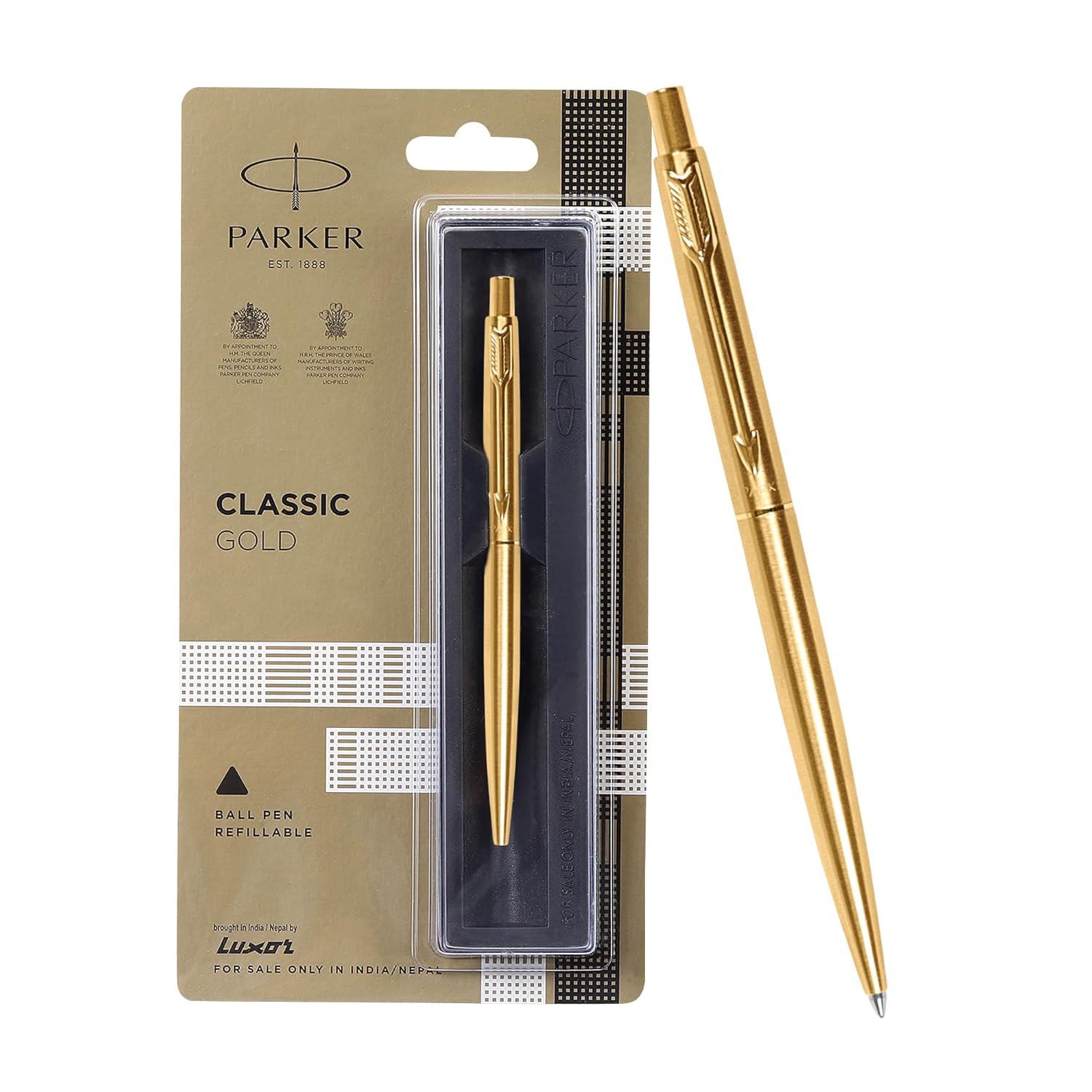 Parker Classic Gold Trim Ball Pen | Blue Ink | Ballpoint Pen for Smooth Wri