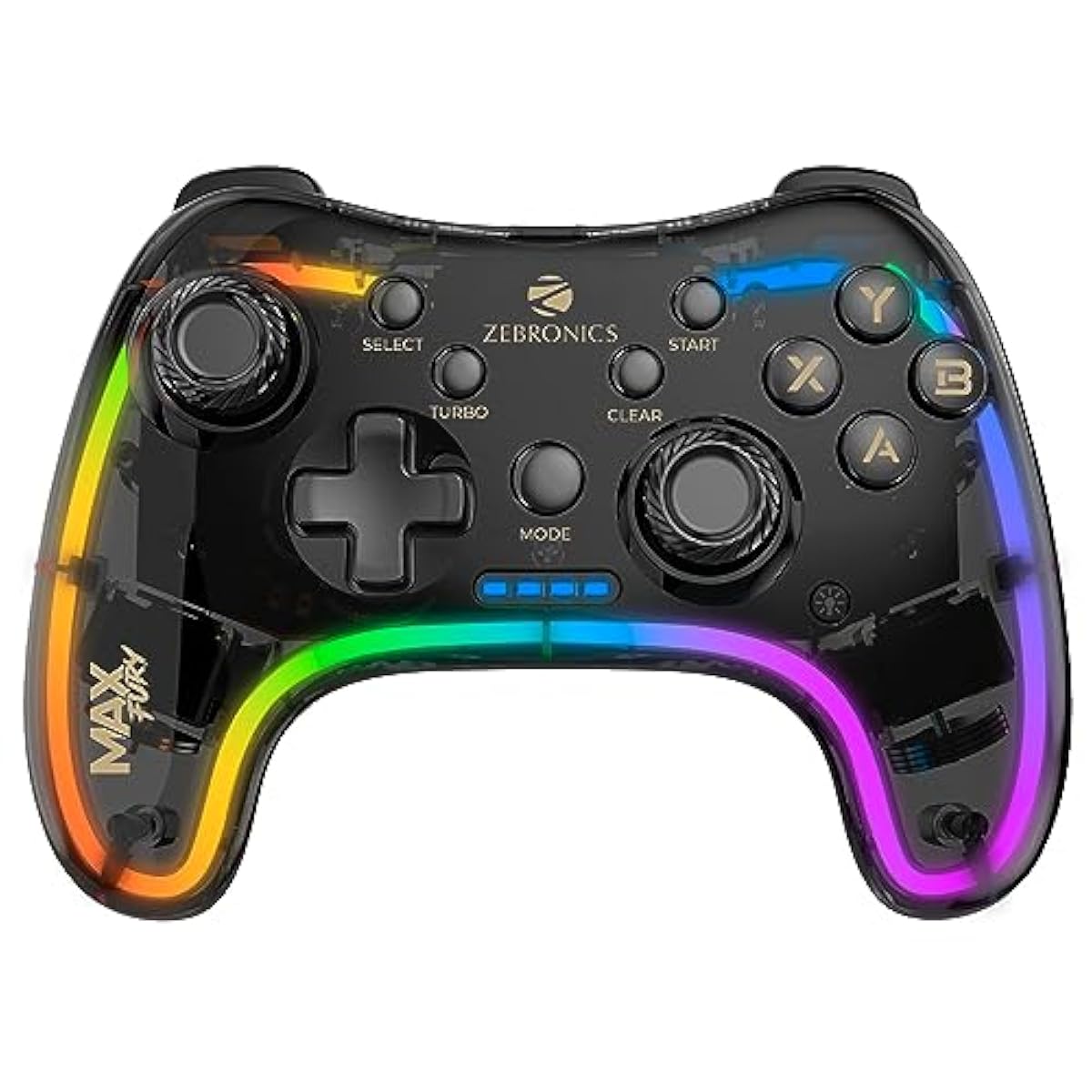 Zebronics MAX FURY Transparent RGB LED Illuminated Wired Gamepad for Win