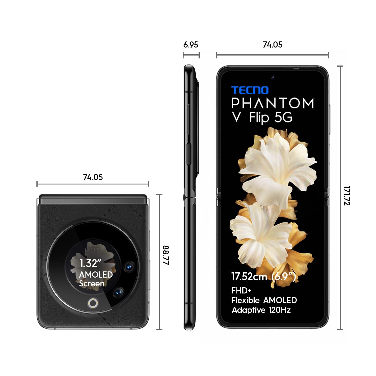 TECNO Phantom V Flip 5G (Iconic Black 16GB RAM,256GB Storage) | 45W Fast Ch