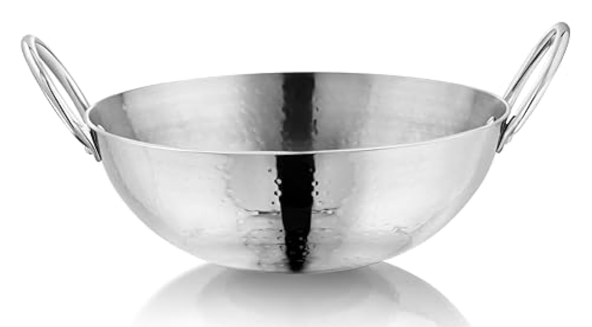 Vinod – Claro Heavy Gauge Stainless Steel Hammered Kadhai, 2.5 mm (22 cm