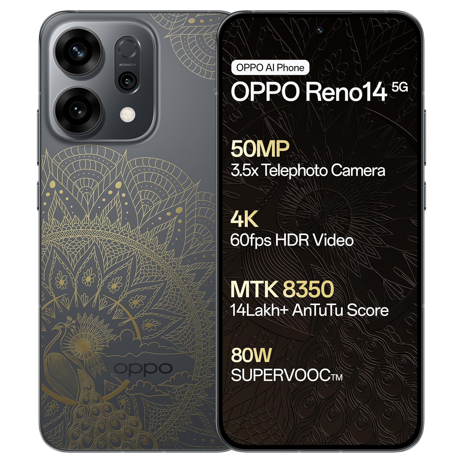 Oppo Reno14 5G (Gold, 8GB RAM, 256GB Storage) with No Cost EMI