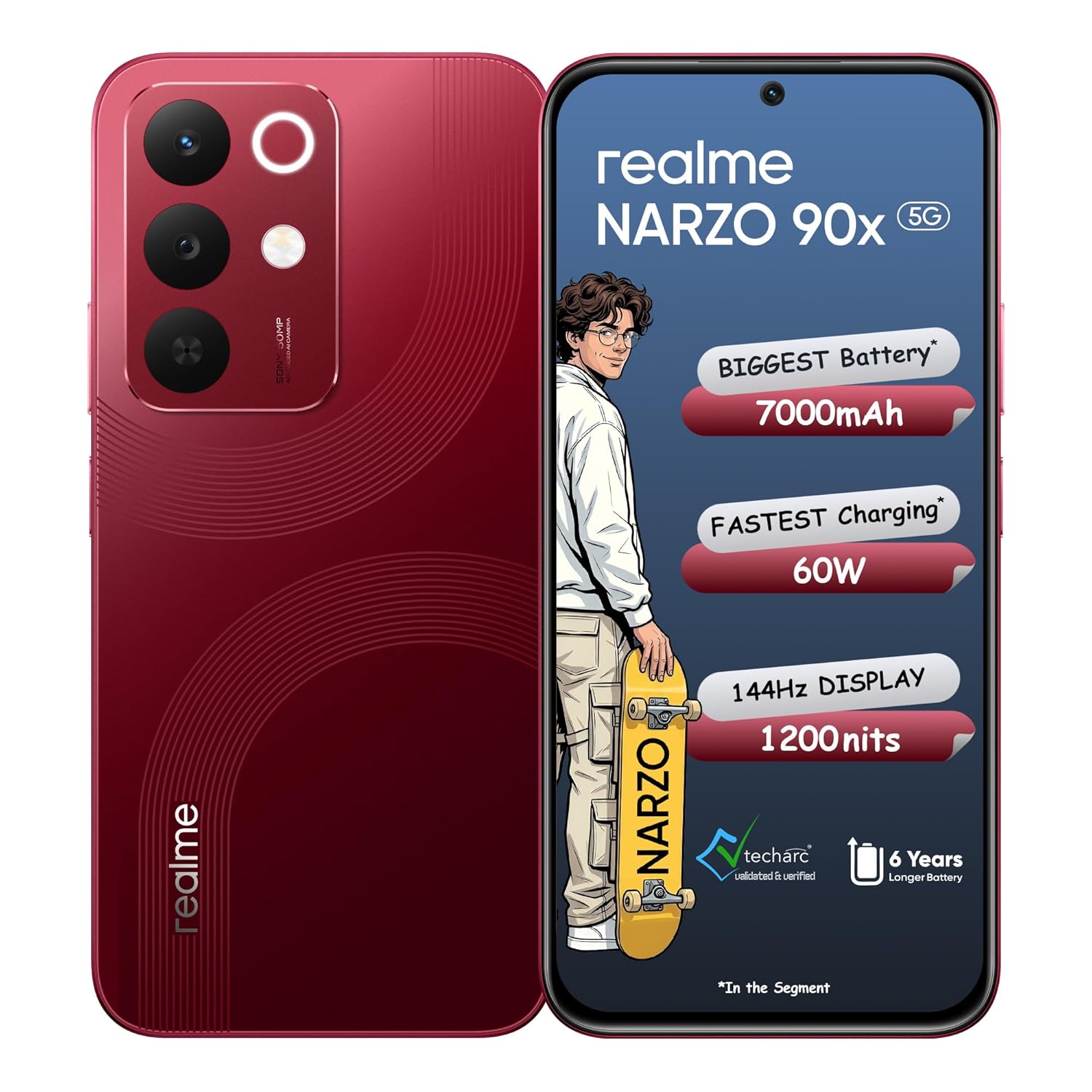 Realme NARZO 90x 5G (Maroon Red, 8GB+128GB) | 7000mAh + 60W Biggest Battery