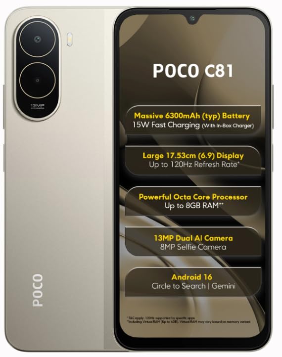POCO C81 Sunset Gold  4GB 64GB Global Version Unlocked 